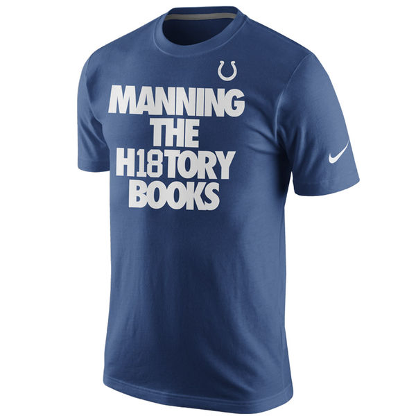 Men NFL Peyton Manning Indianapolis Colts Nike History Books Name Number TShirt Royal